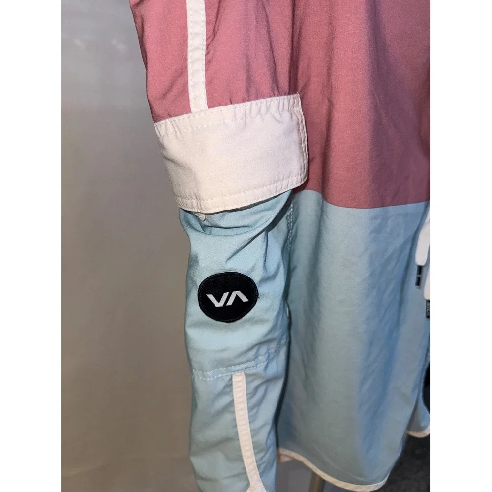 RVCA Industry Mens Board Shorts Size 36 Colorblock Pink Blue Swim Trunks Pocket